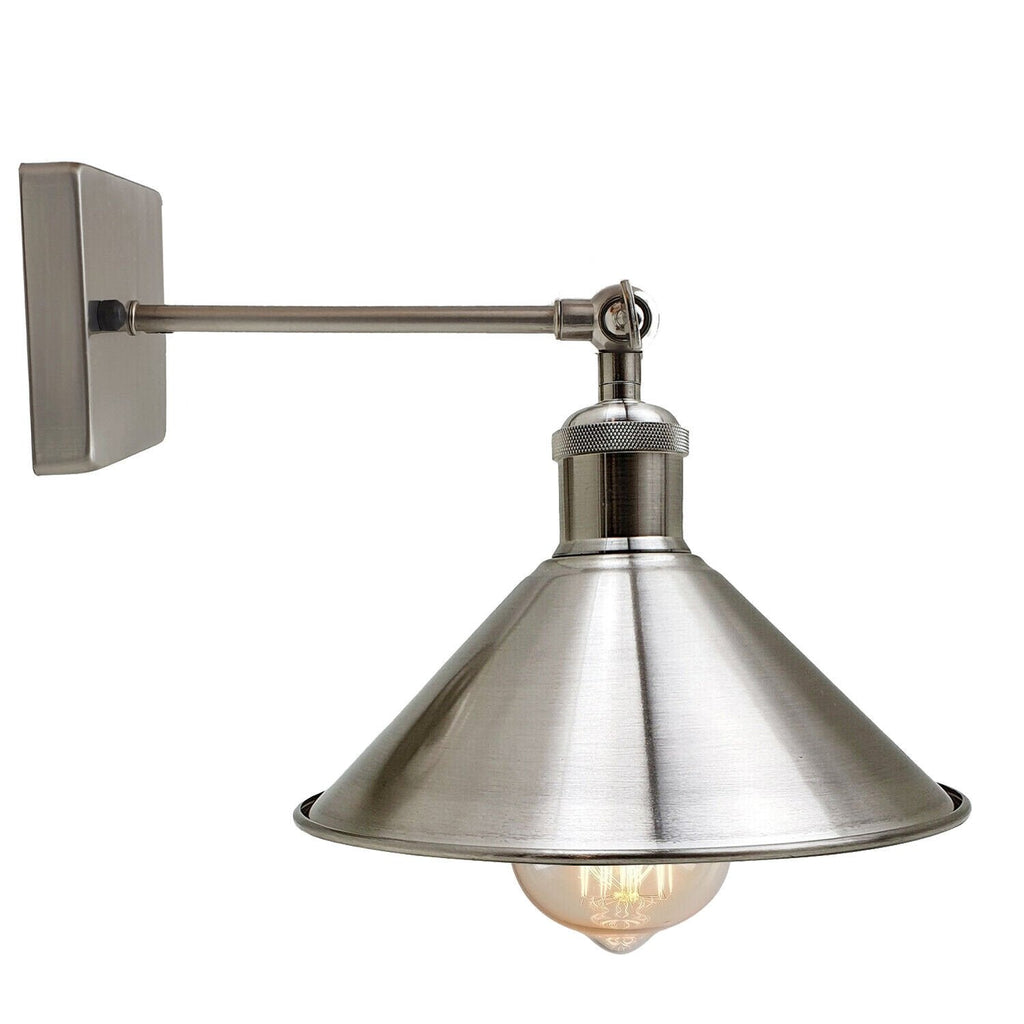 Adjustable Industrial Metal Wall Sconce: E27 Lamp Shade Fixture, Satin Nickel Finish