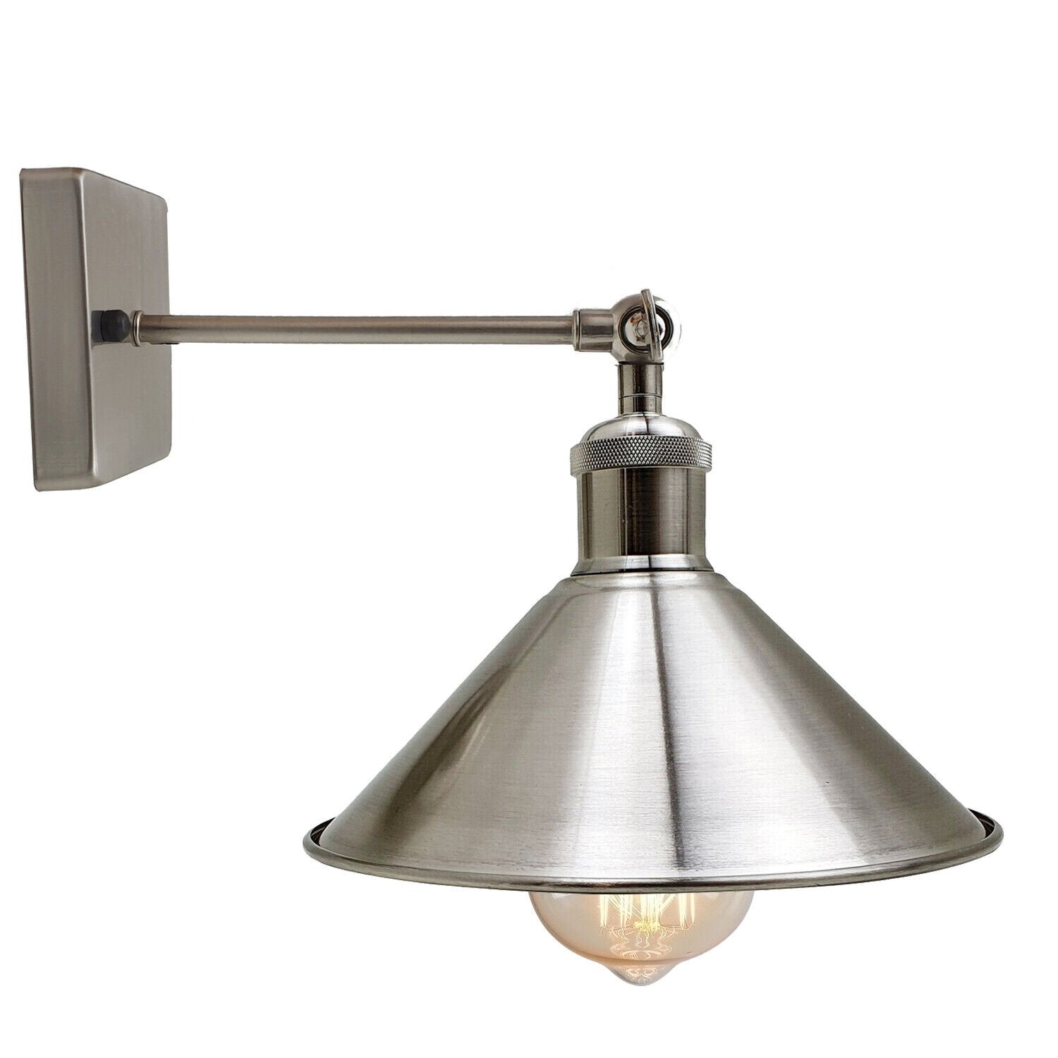 Adjustable Industrial Metal Wall Sconce: E27 Lamp Shade Fixture, Satin Nickel Finish