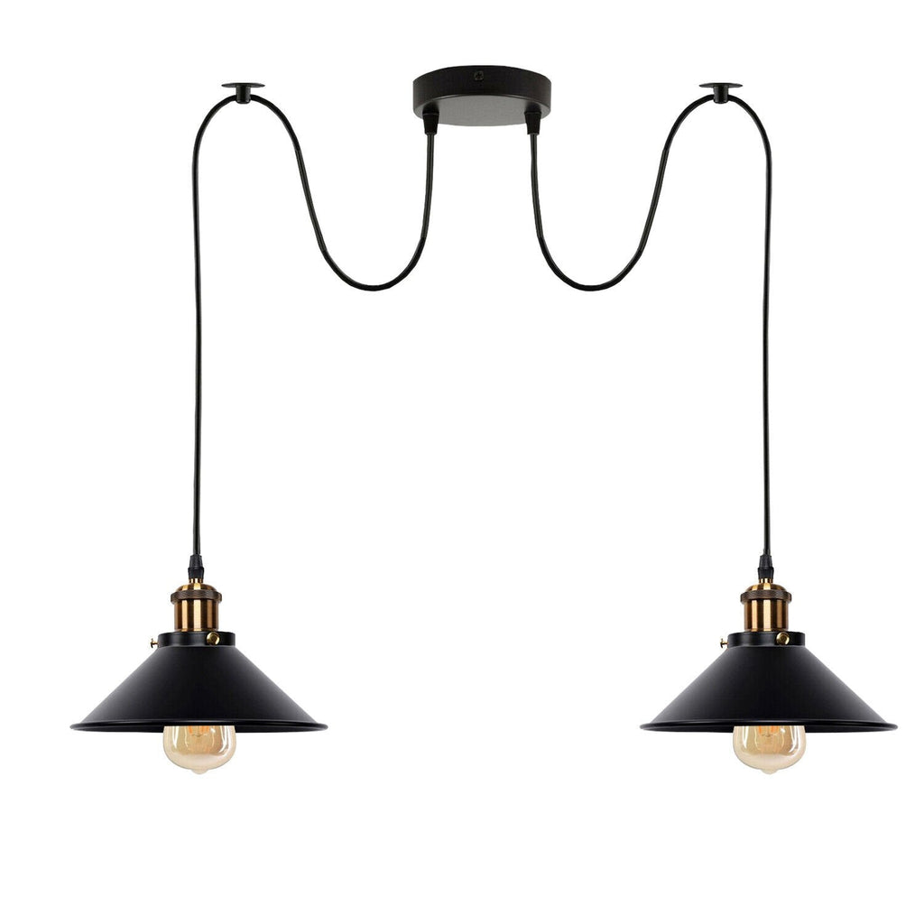 Industrial Retro Dual Metal Cone Pendant Light Fixture, E27 Bulb Base