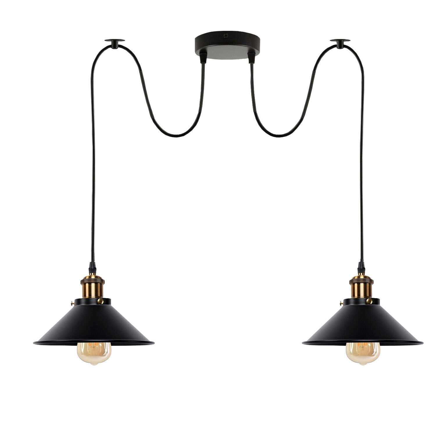 Industrial Retro Dual Metal Cone Pendant Light Fixture, E27 Bulb Base