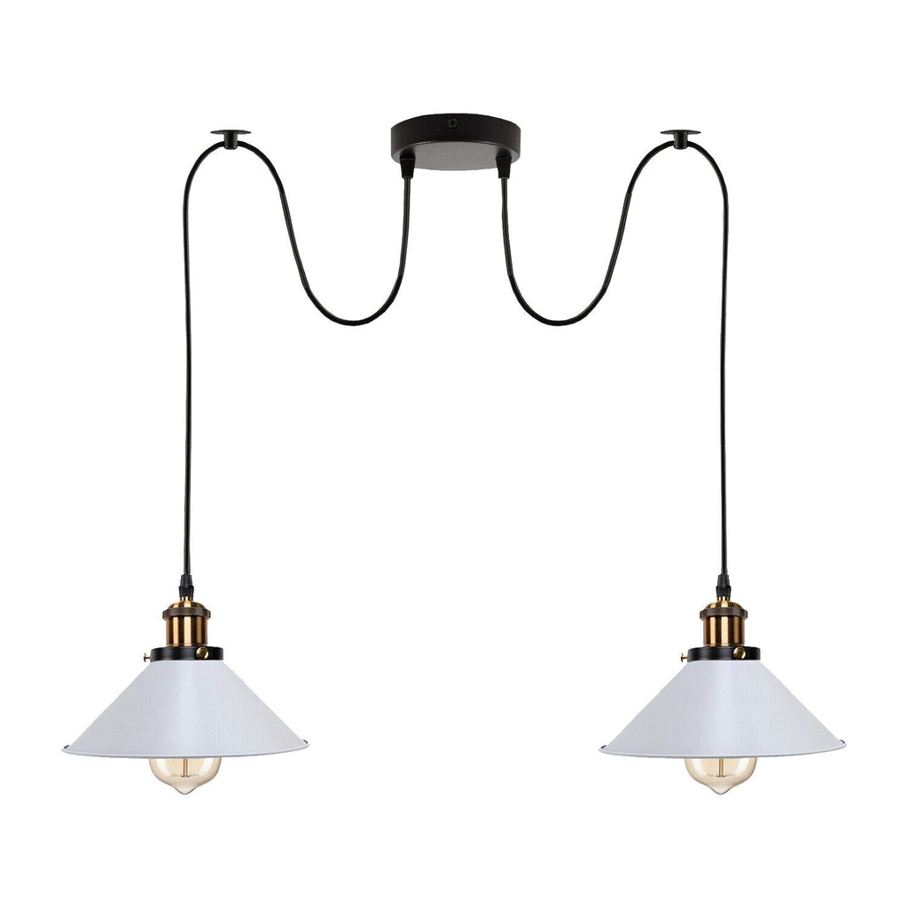 Industrial Retro Dual Metal Cone Pendant Light Fixture, E27 Bulb Base