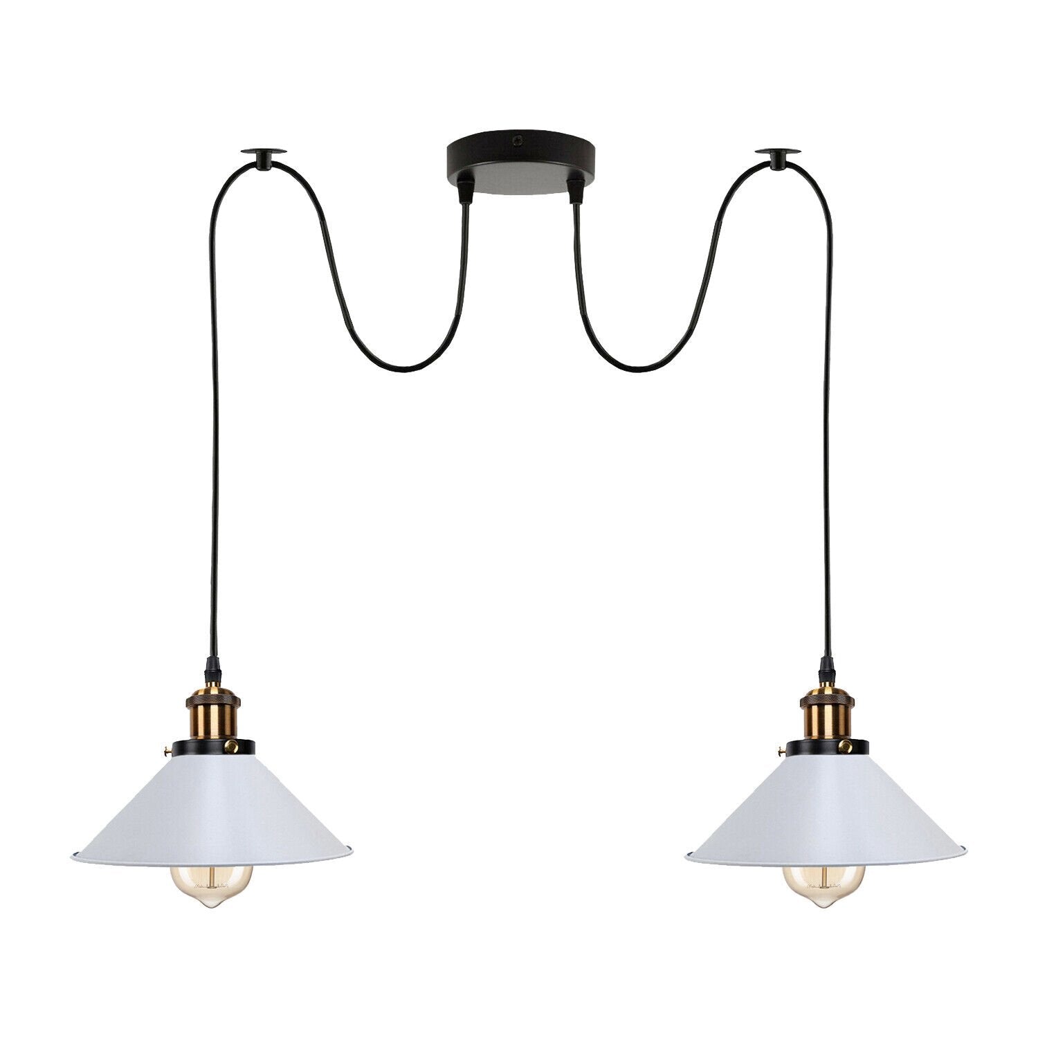 Industrial Retro Dual Metal Cone Pendant Light Fixture, E27 Bulb Base