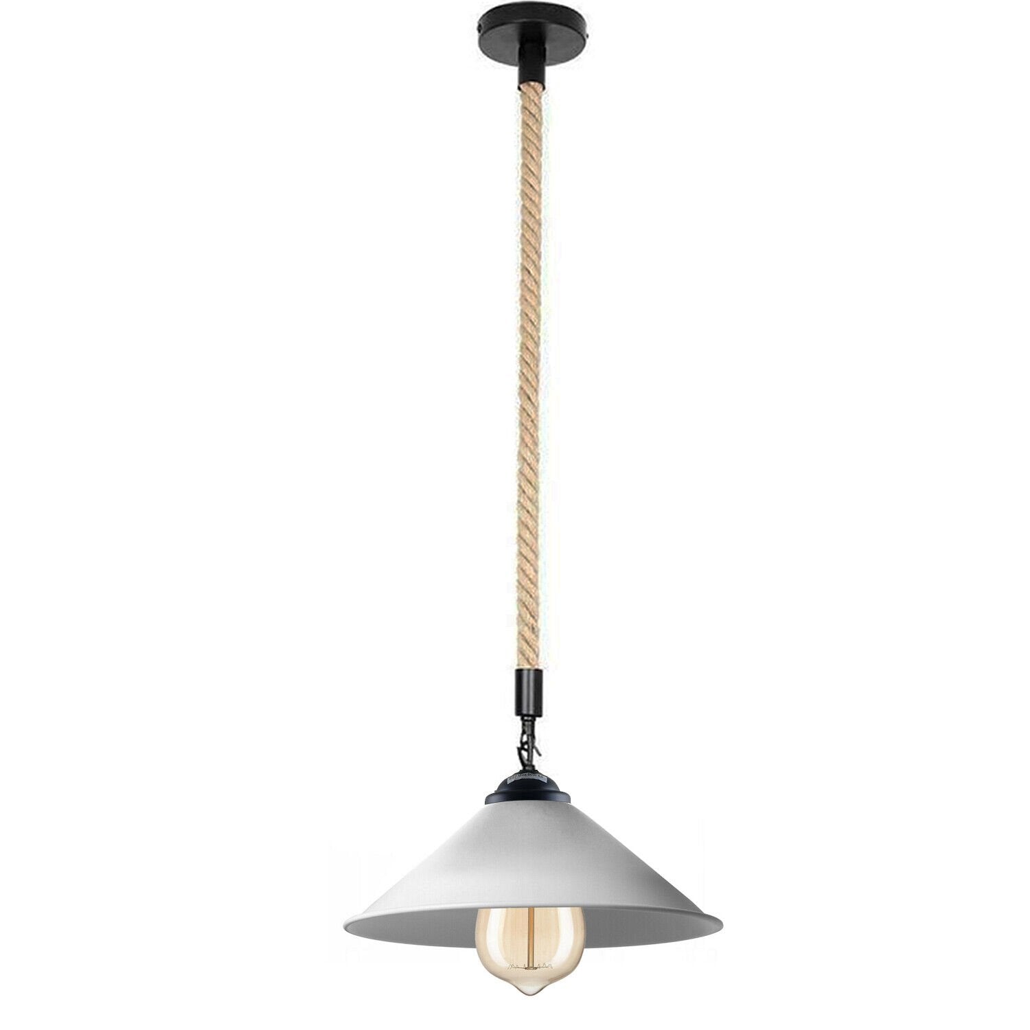 Vintage Industrial Metal Lampshade Hemp Rope Hanging Pendant Light, E27 Base