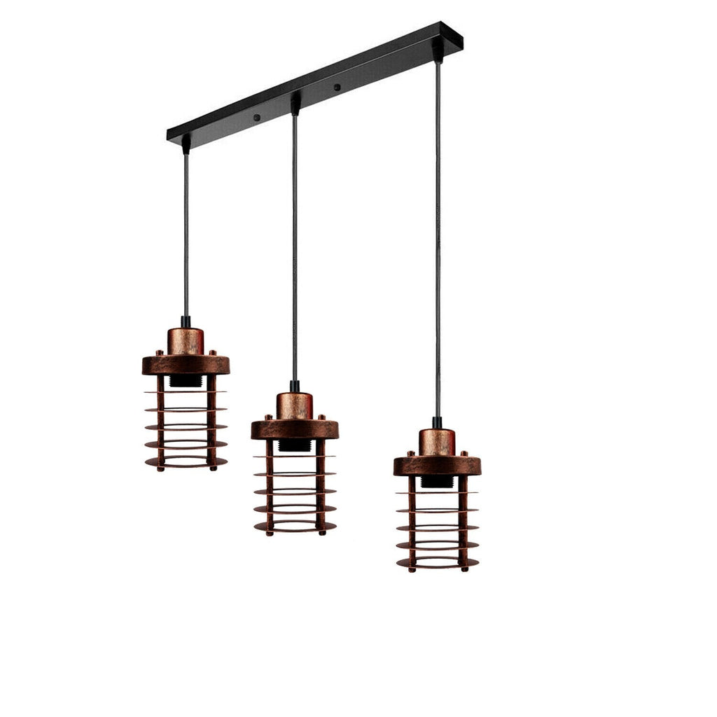 Industrial 3-Way Metal Cage Pendant Light Kit with Adjustable Cables