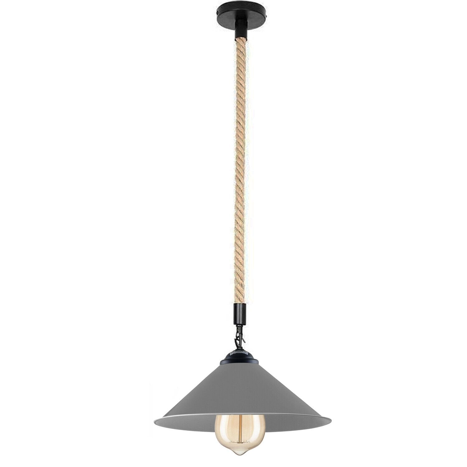Vintage Industrial Metal Hemp Rope Pendant Light - E27 Hanging Lamp