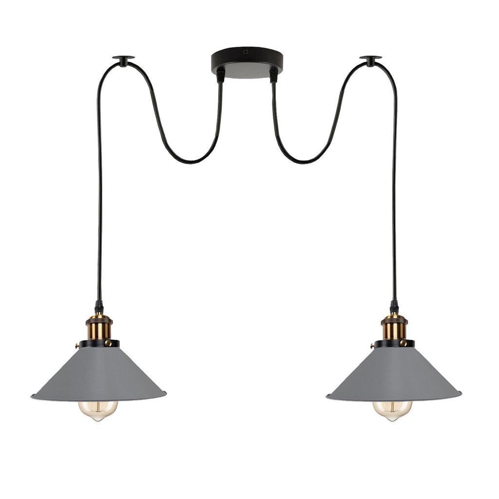 Industrial Retro Dual Metal Cone Pendant Light Fixture, E27 Bulb Base