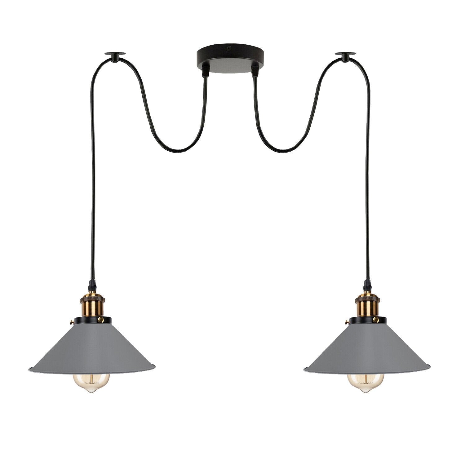 Industrial Retro Dual Metal Cone Pendant Light Fixture, E27 Bulb Base