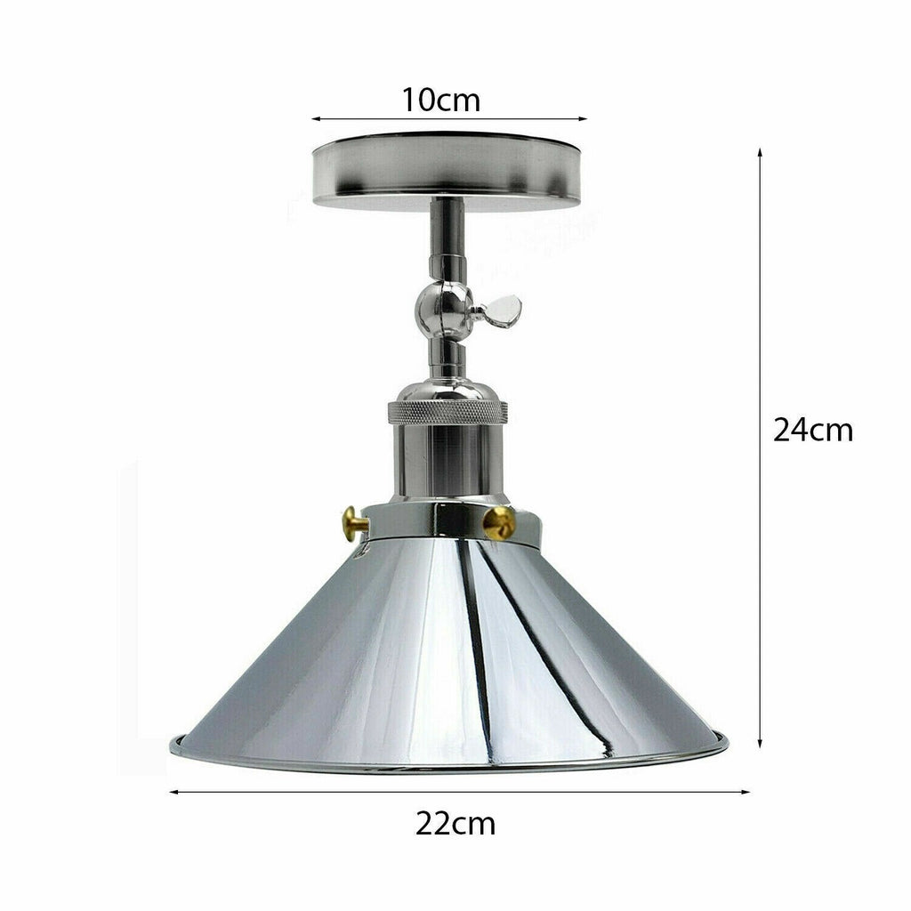 Retro Industrial Chrome Metal Flush Mount Ceiling Light E27 Lampshade