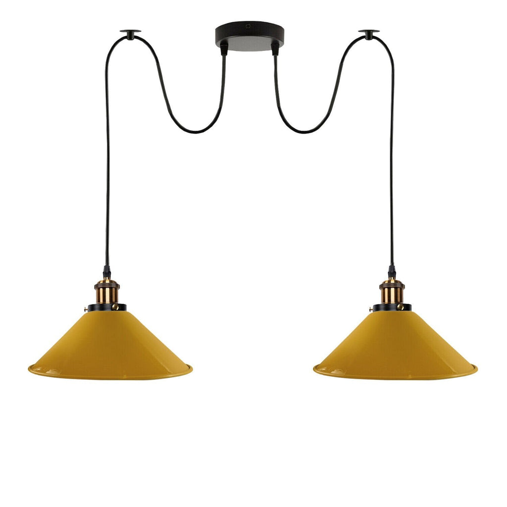 Industrial Retro Dual Metal Cone Pendant Light Fixture, E27 Bulb Base