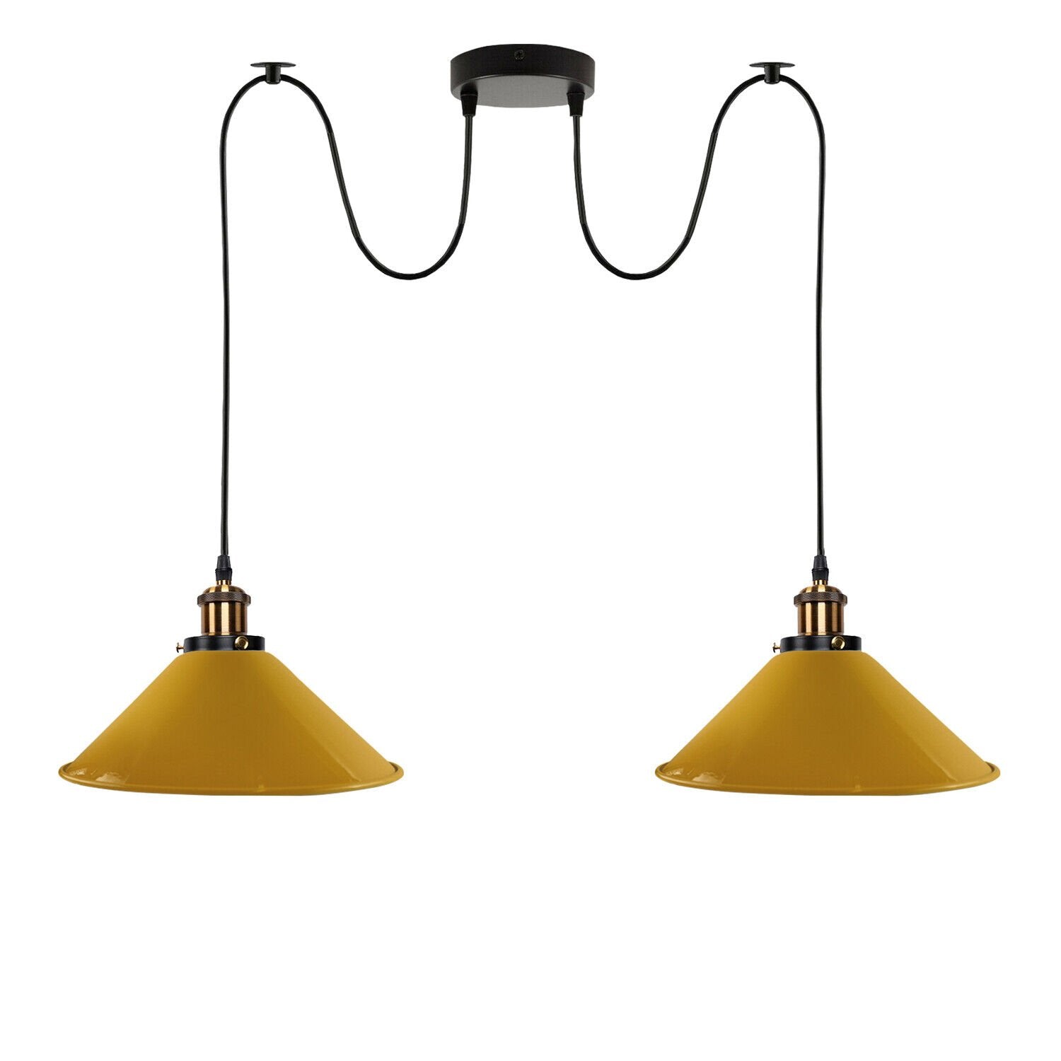 Industrial Retro Dual Metal Cone Pendant Light Fixture, E27 Bulb Base