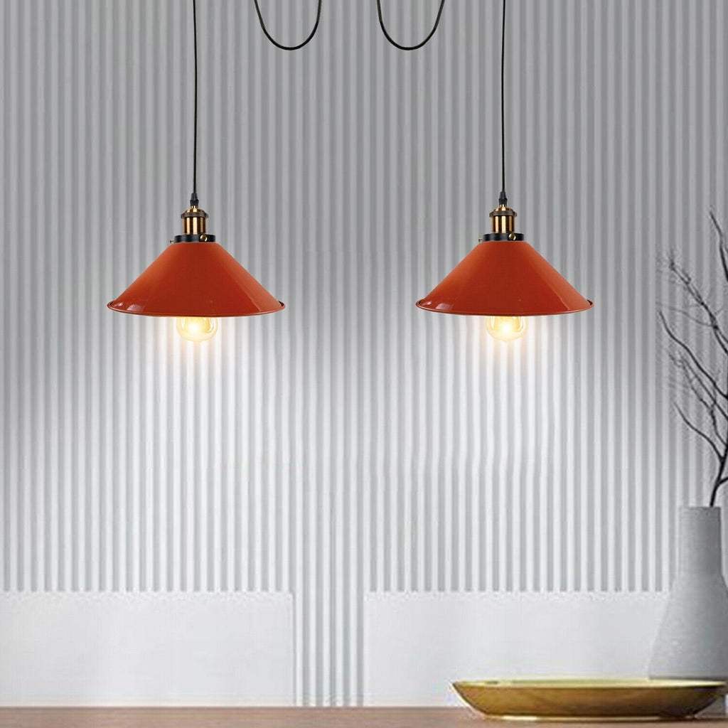 Industrial Retro Dual Metal Cone Pendant Light Fixture, E27 Bulb Base