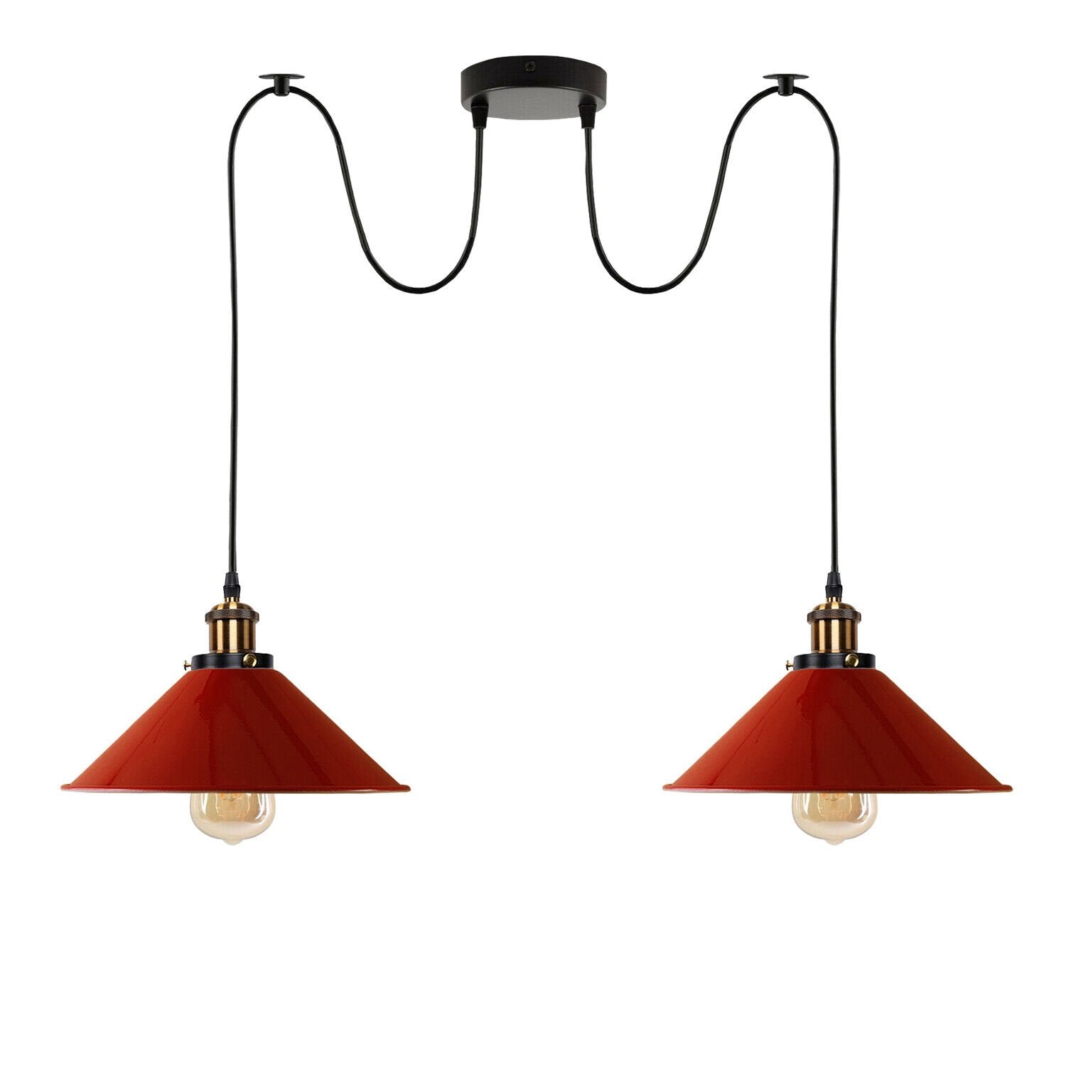 Industrial Retro Dual Metal Cone Pendant Light Fixture, E27 Bulb Base