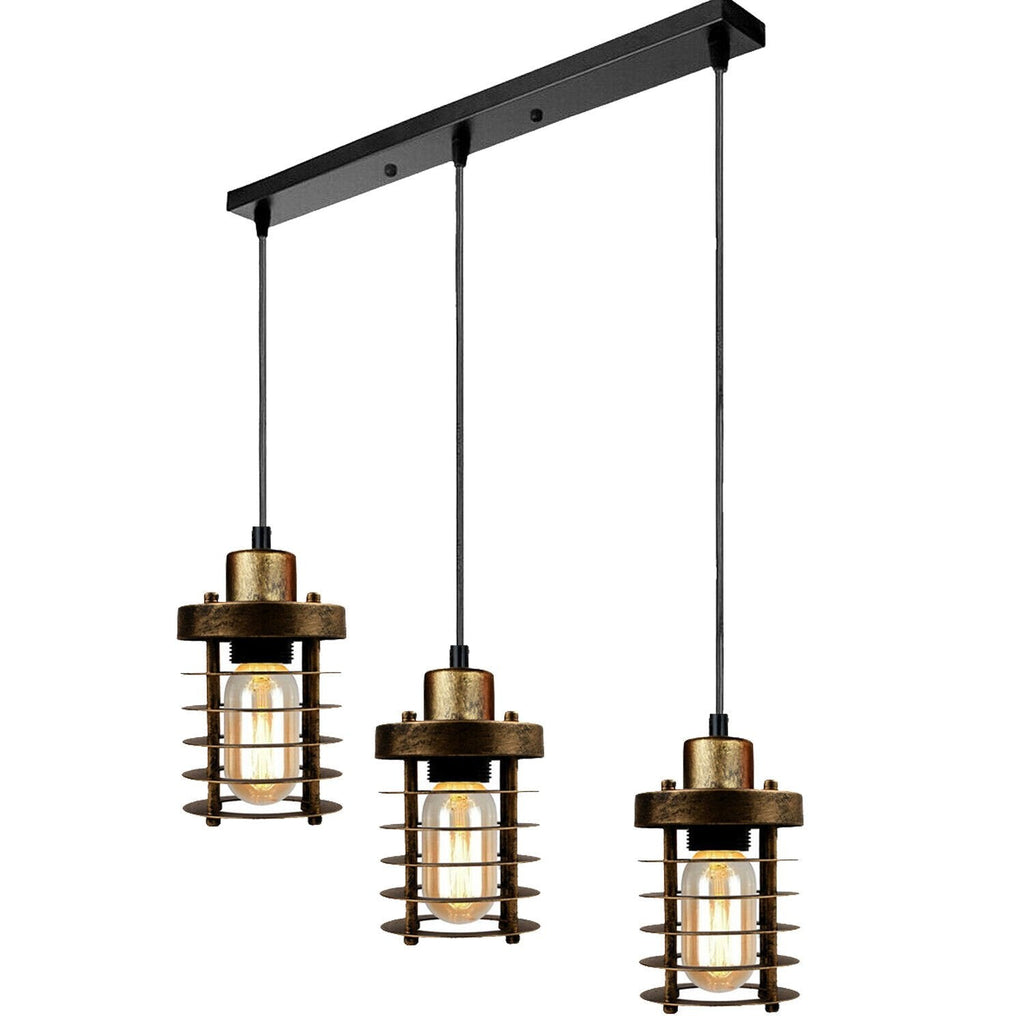 Industrial 3-Way Metal Cage Pendant Light Kit with Adjustable Cables