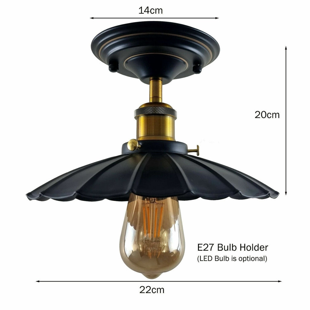 Vintage Industrial Retro Flush Mount Metal Ceiling Light E27 Lamp Holder