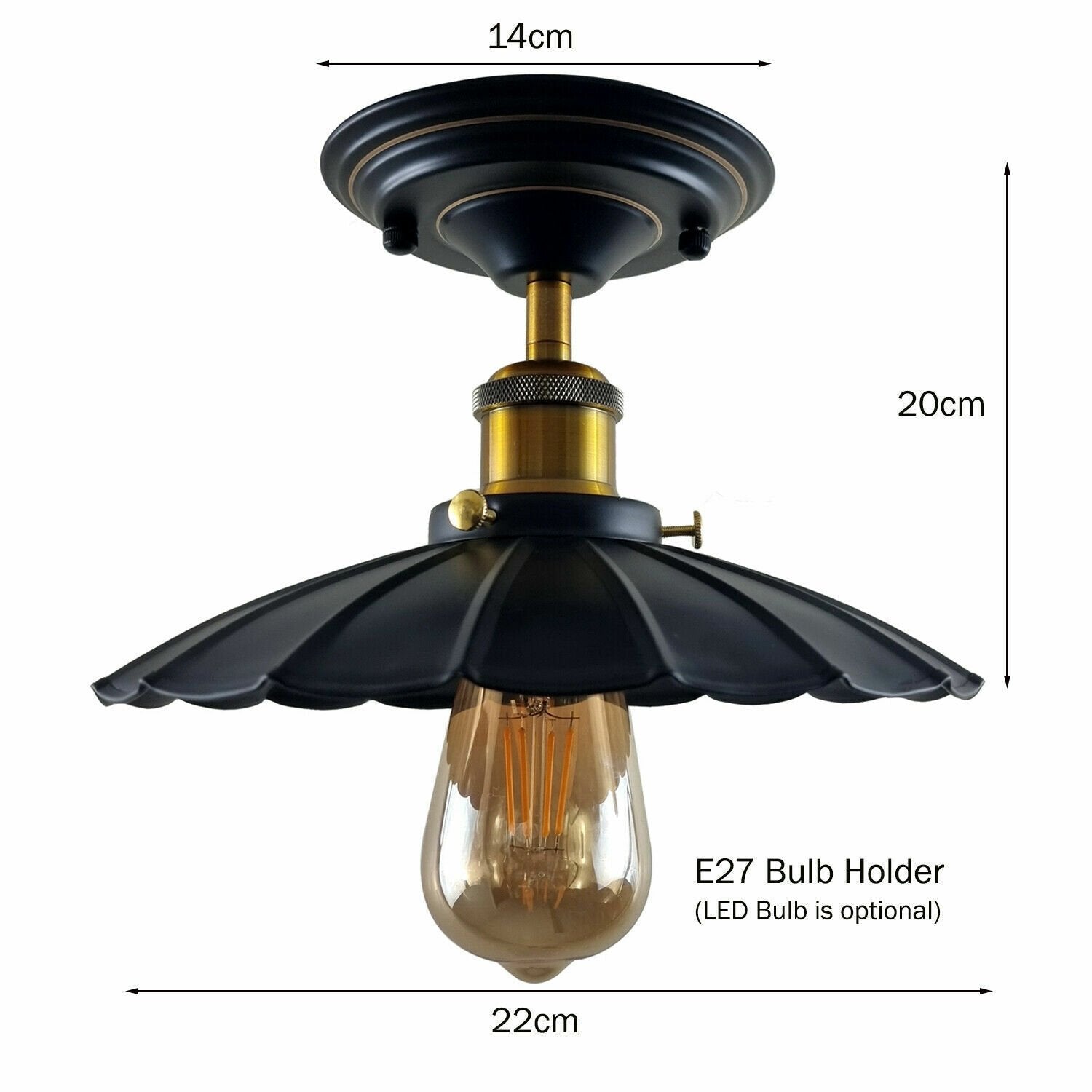 Vintage Industrial Retro Flush Mount Metal Ceiling Light E27 Lamp Holder