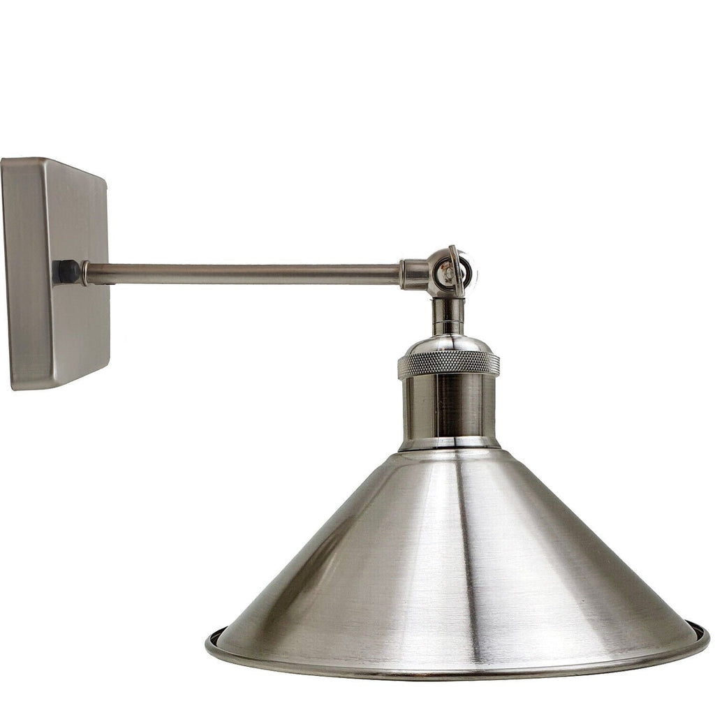 Adjustable Industrial Metal Wall Sconce: E27 Lamp Shade Fixture, Satin Nickel Finish