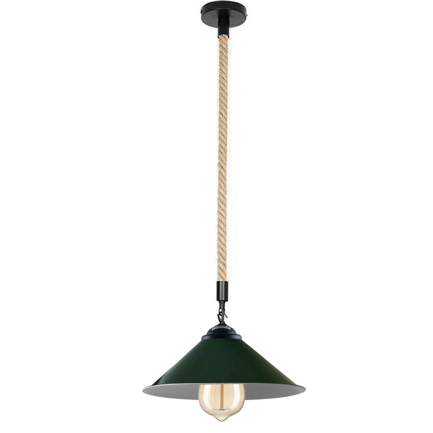 Vintage Industrial Metal Hemp Rope Pendant Light - E27 Hanging Lamp