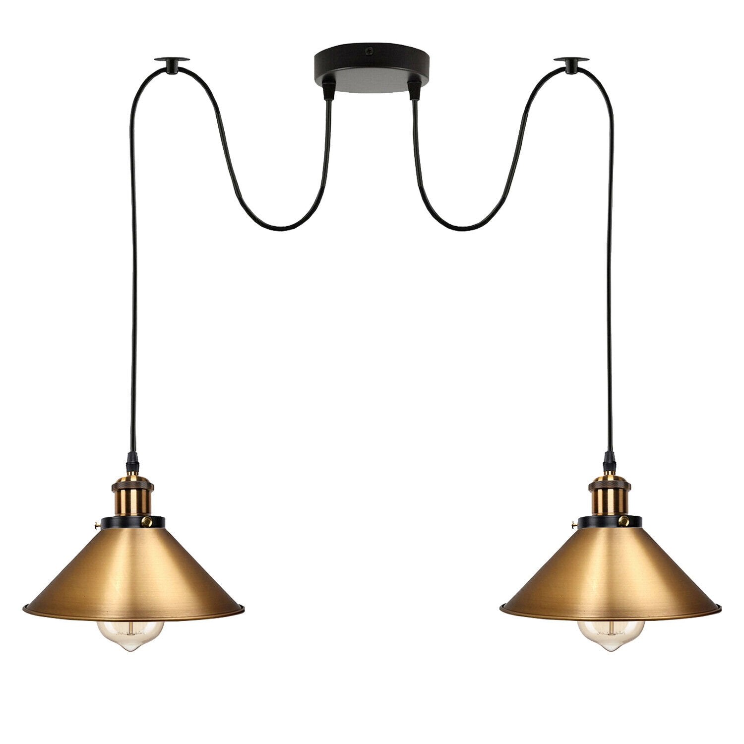 Vintage Industrial 2-Light Pendant Lamp, Adjustable Ceiling Mount, E27 Base