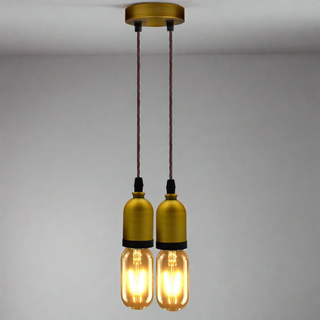 Vintage Industrial Style Two-Head E27 Pendant Light with Fabric Cord