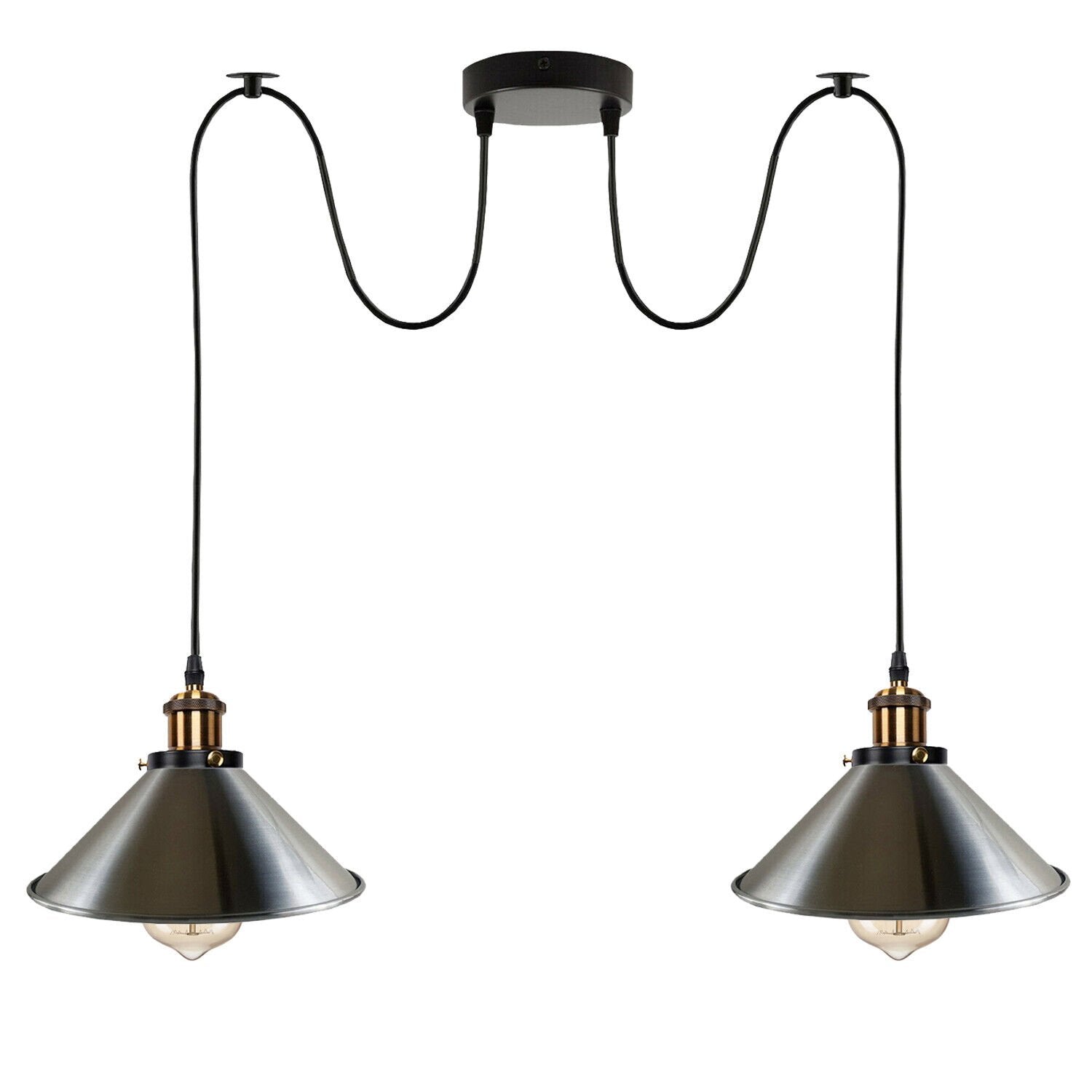 Vintage Industrial 2-Light Pendant Lamp, Adjustable Ceiling Mount, E27 Base