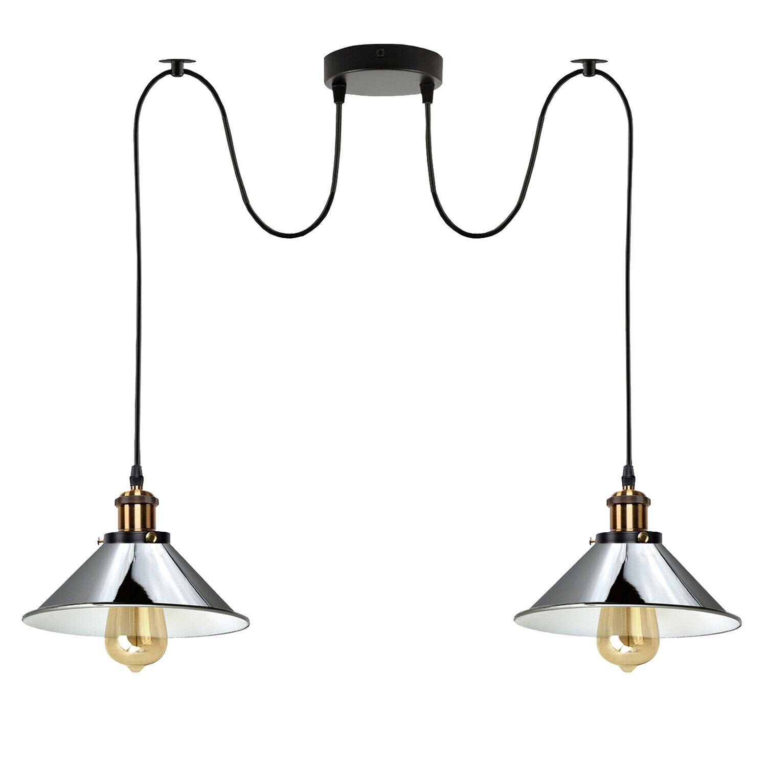 Vintage Industrial 2-Light Pendant Lamp, Adjustable Ceiling Mount, E27 Base