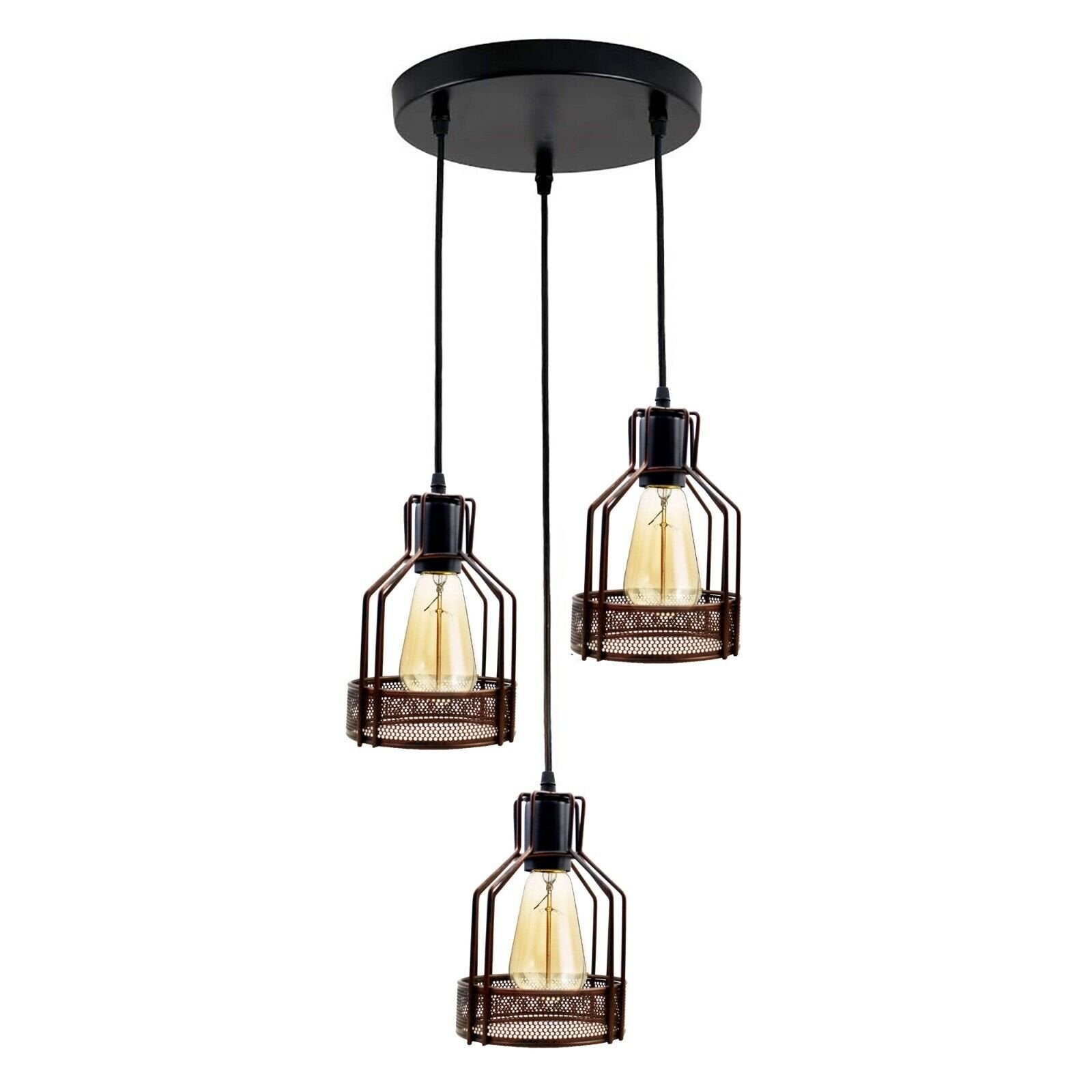 Vintage Industrial 3-Head Metal Cage Pendant Light Chandelier - E27 Base