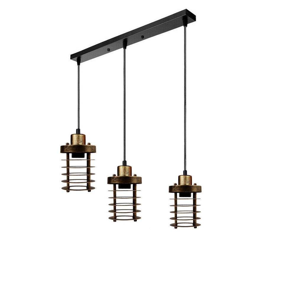 Industrial 3-Way Metal Cage Pendant Light Kit with Adjustable Cables