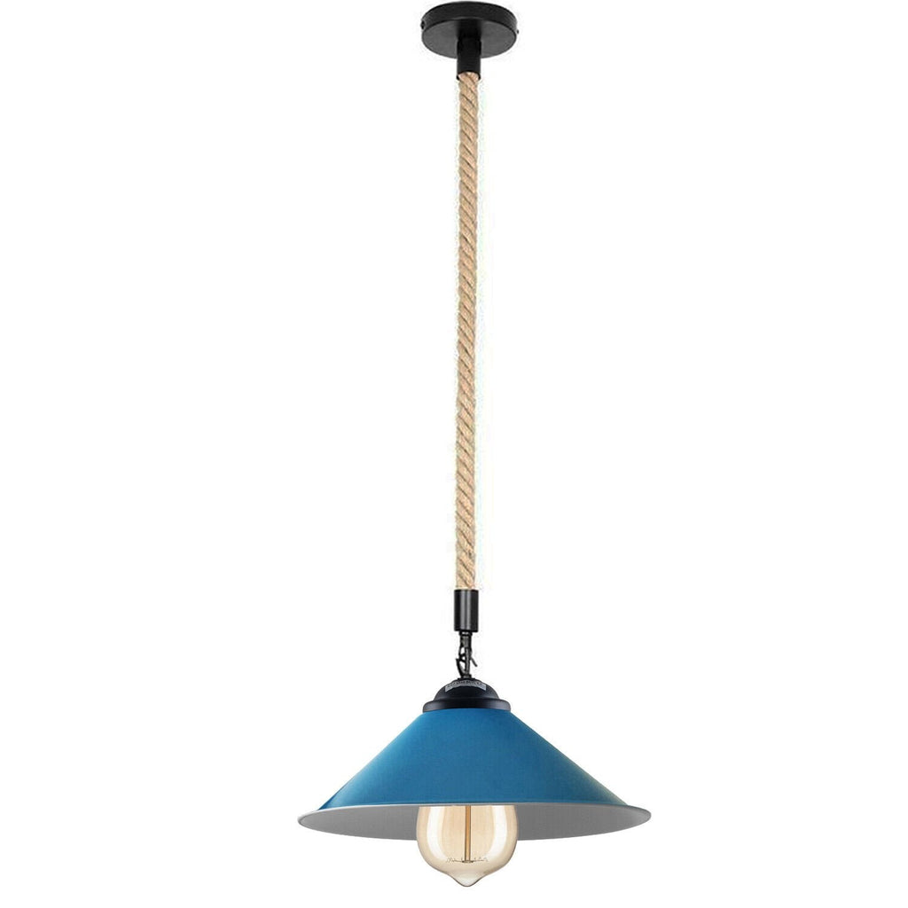 Vintage Industrial Metal Hemp Rope Pendant Light - E27 Hanging Lamp