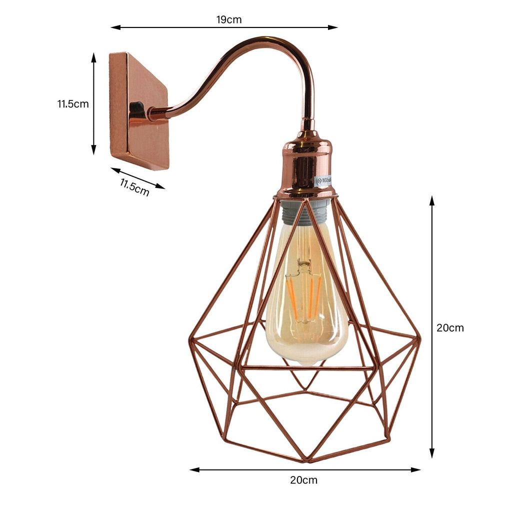 Modern Vintage Industrial Rose Gold Cage Wall Light Sconce Fixture Fitting