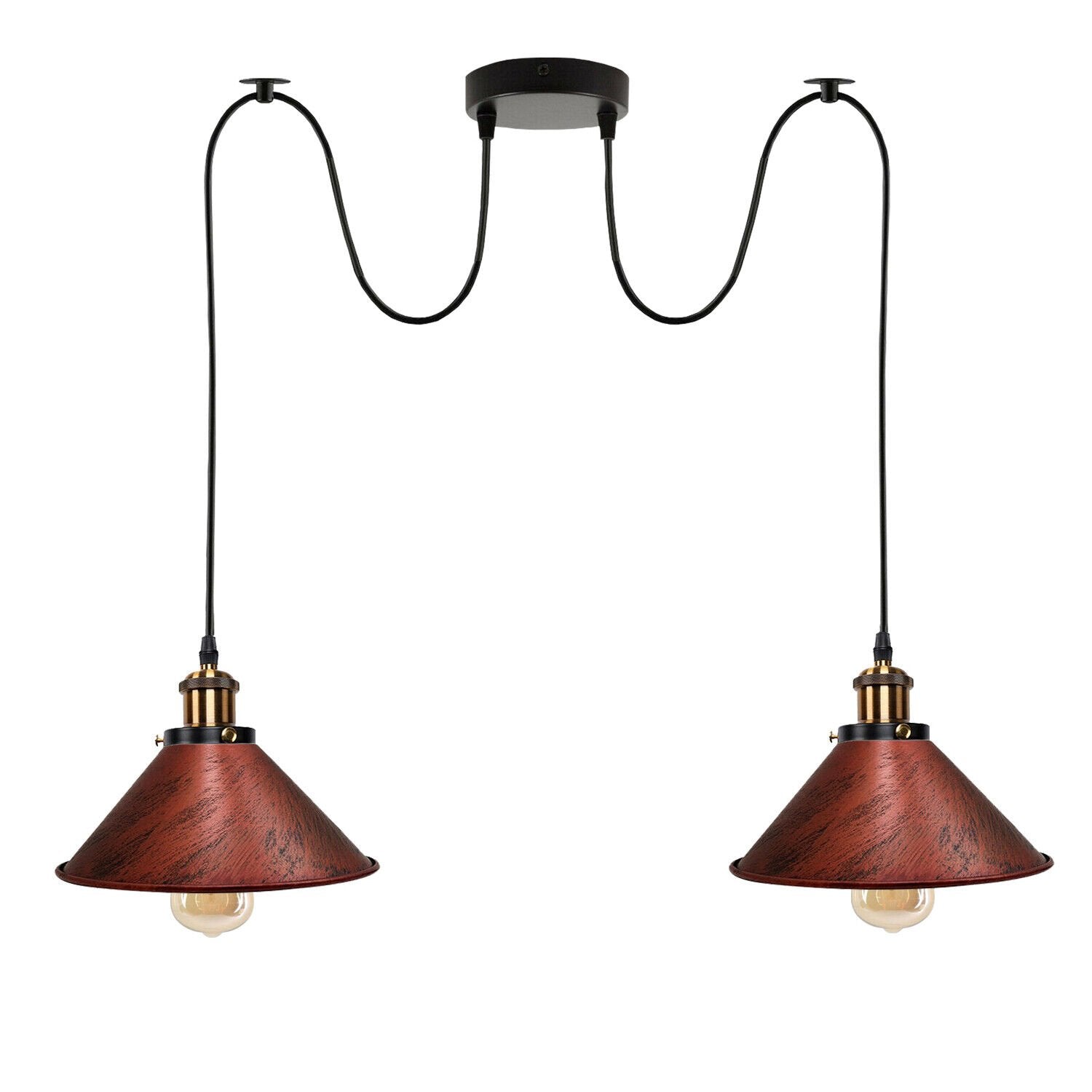 Vintage Industrial Dual-Head Pendant Light, Metal & PVC, E27 Socket