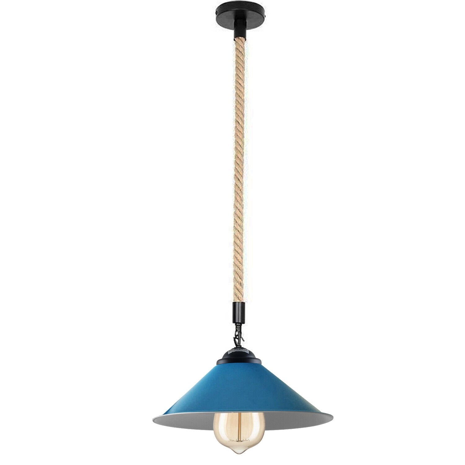 Vintage Industrial Metal Lampshade Hemp Rope Hanging Pendant Light, E27 Base