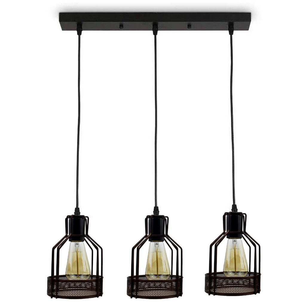 Vintage Industrial 3-Head Metal Cage Pendant Light Chandelier - E27 Base