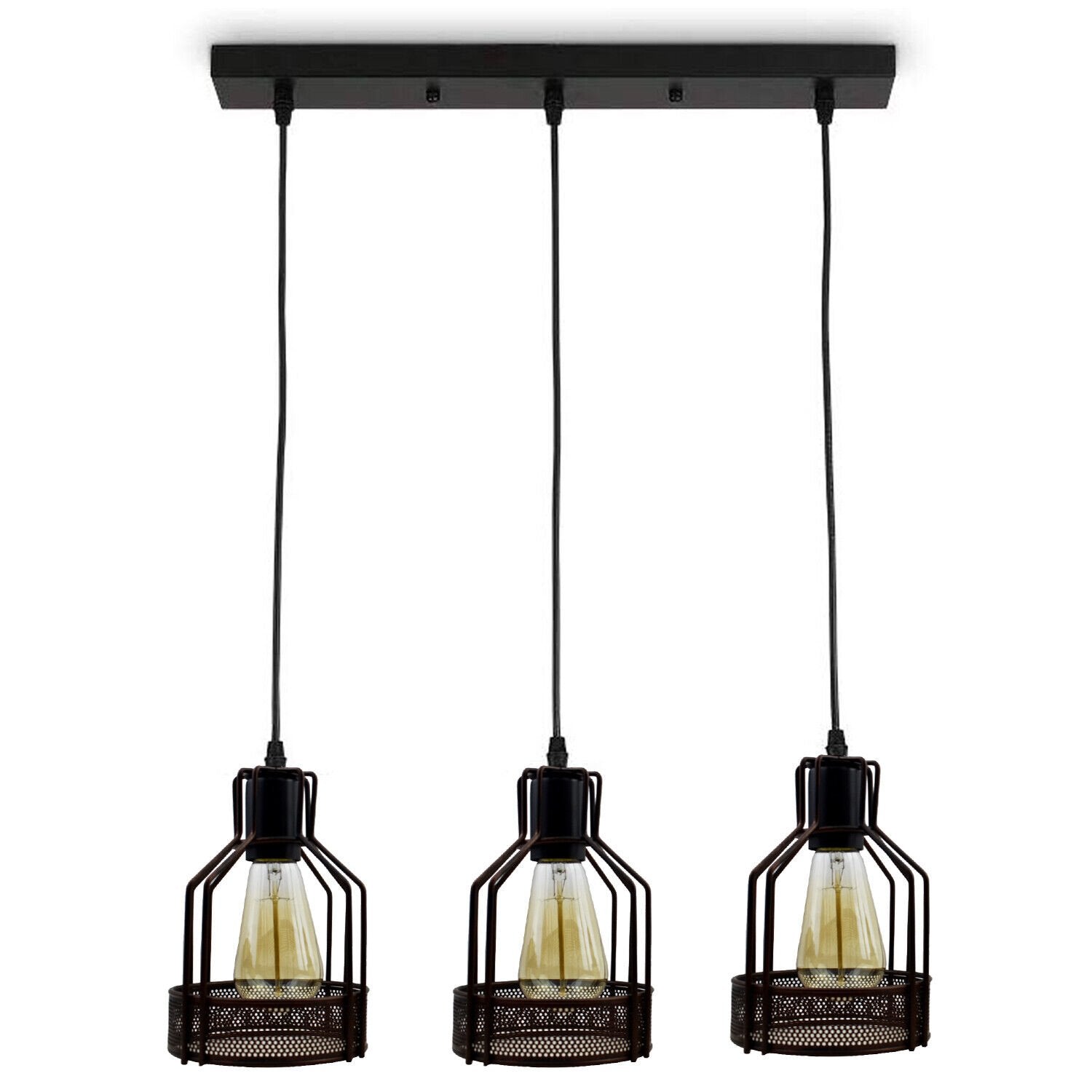 Vintage Industrial 3-Head Metal Cage Pendant Light Chandelier - E27 Base