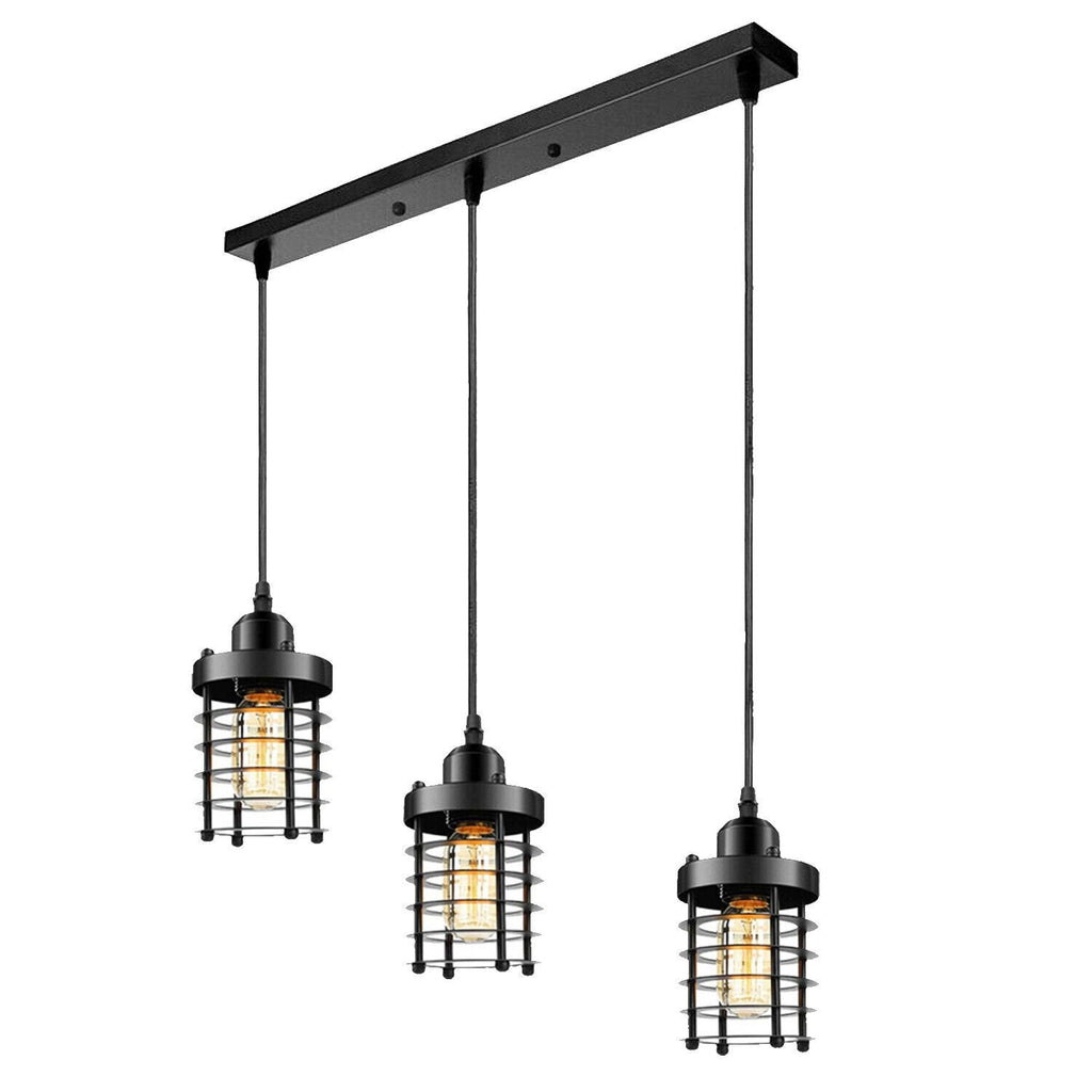 Industrial 3-Way Metal Cage Pendant Light Kit with Adjustable Cables