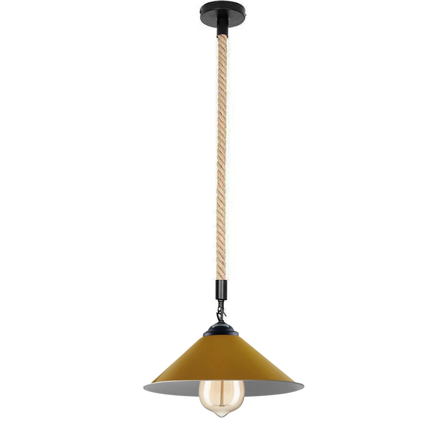 Vintage Industrial Metal Hemp Rope Pendant Light - E27 Hanging Lamp