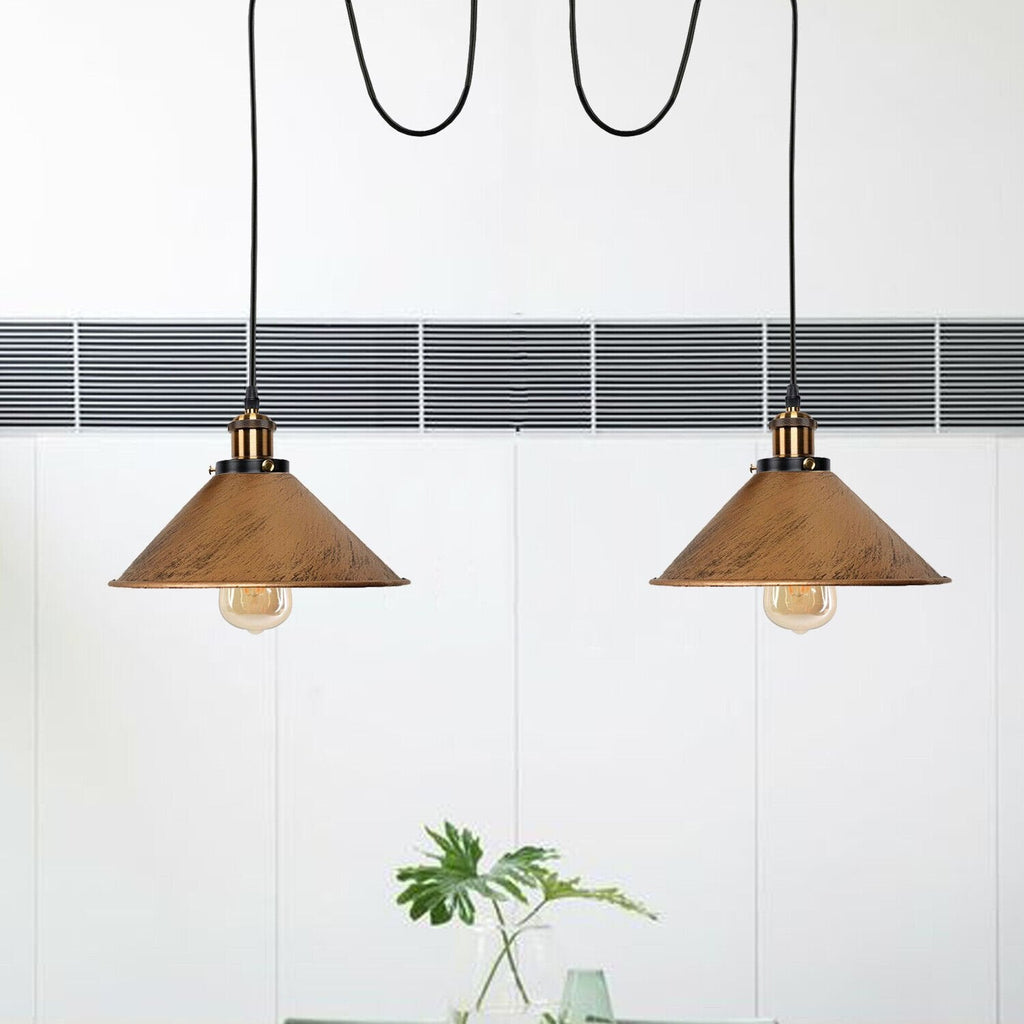 Vintage Industrial Dual-Head Pendant Light, Metal & PVC, E27 Socket