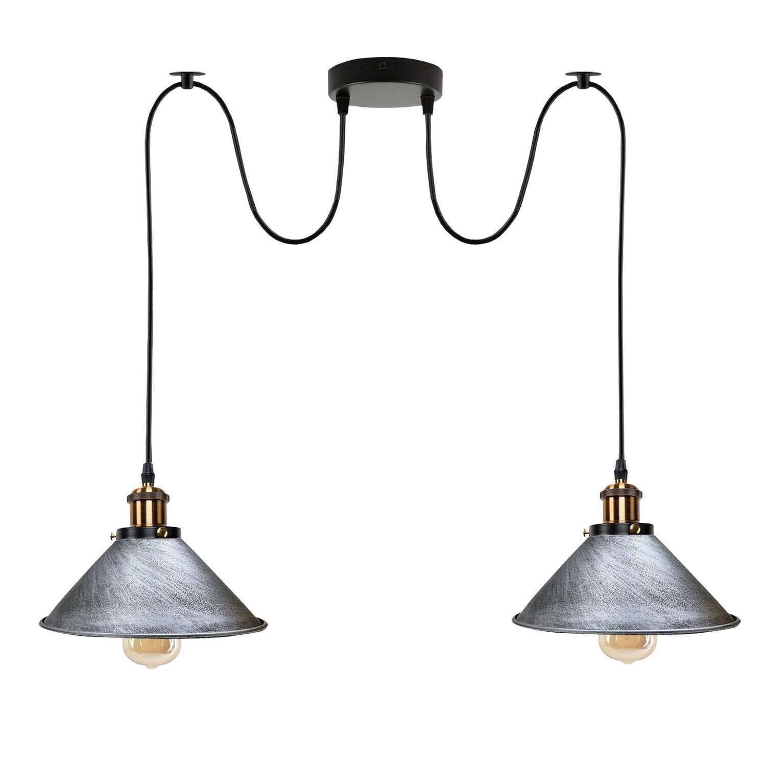 Vintage Industrial 2-Light Pendant Lamp, Adjustable Ceiling Mount, E27 Base