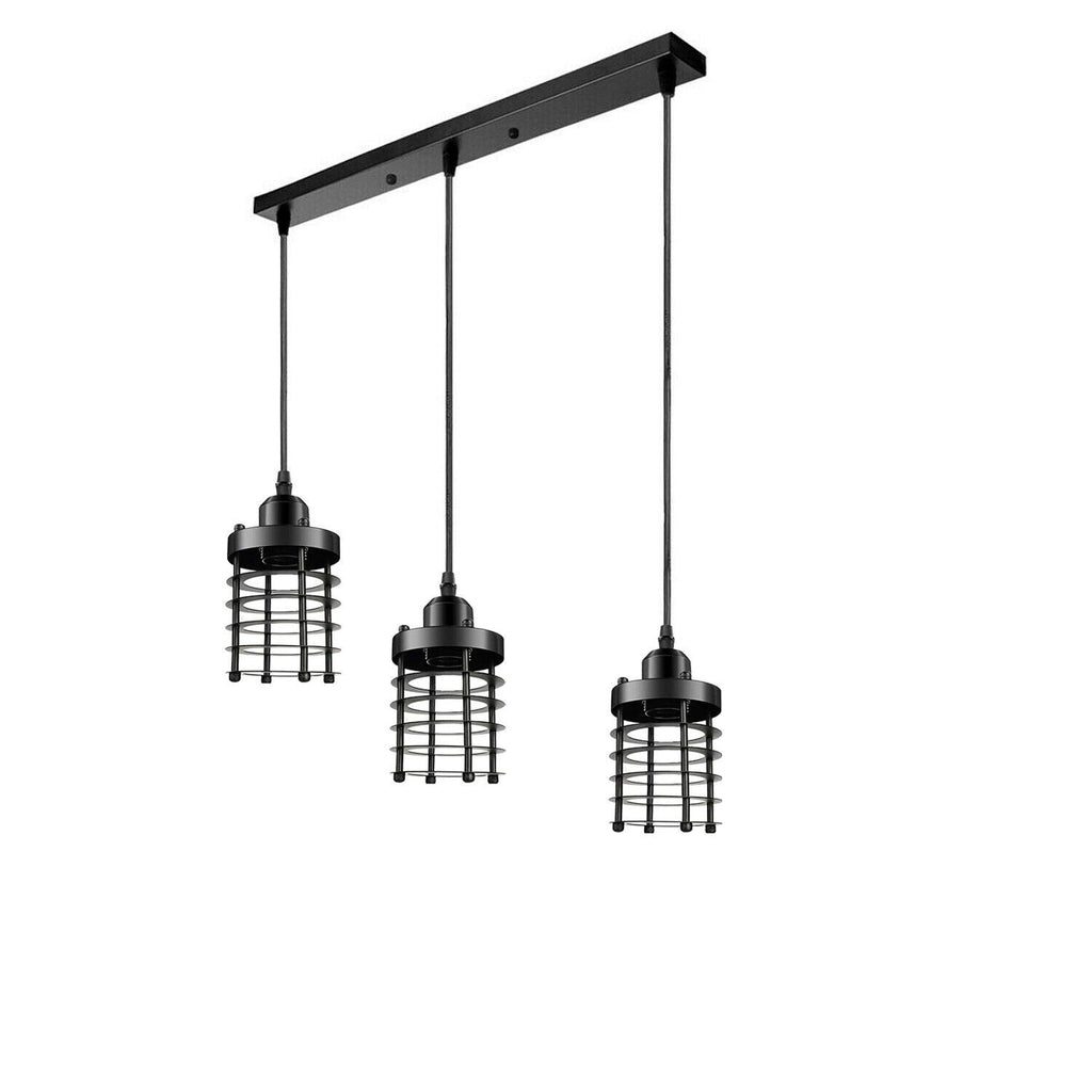 Industrial 3-Way Metal Cage Pendant Light Kit with Adjustable Cables