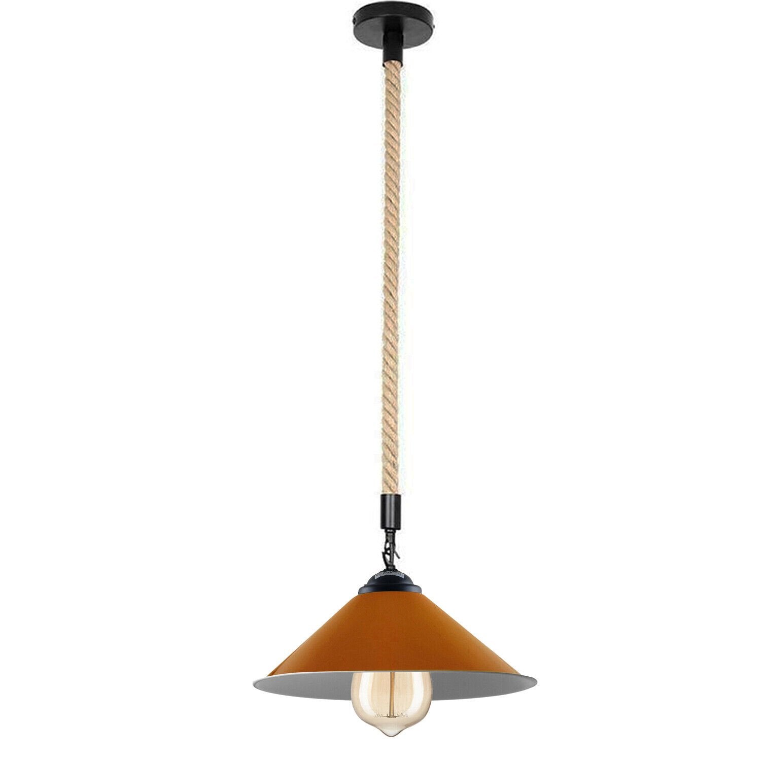 Vintage Industrial Metal Lampshade Hemp Rope Hanging Pendant Light, E27 Base