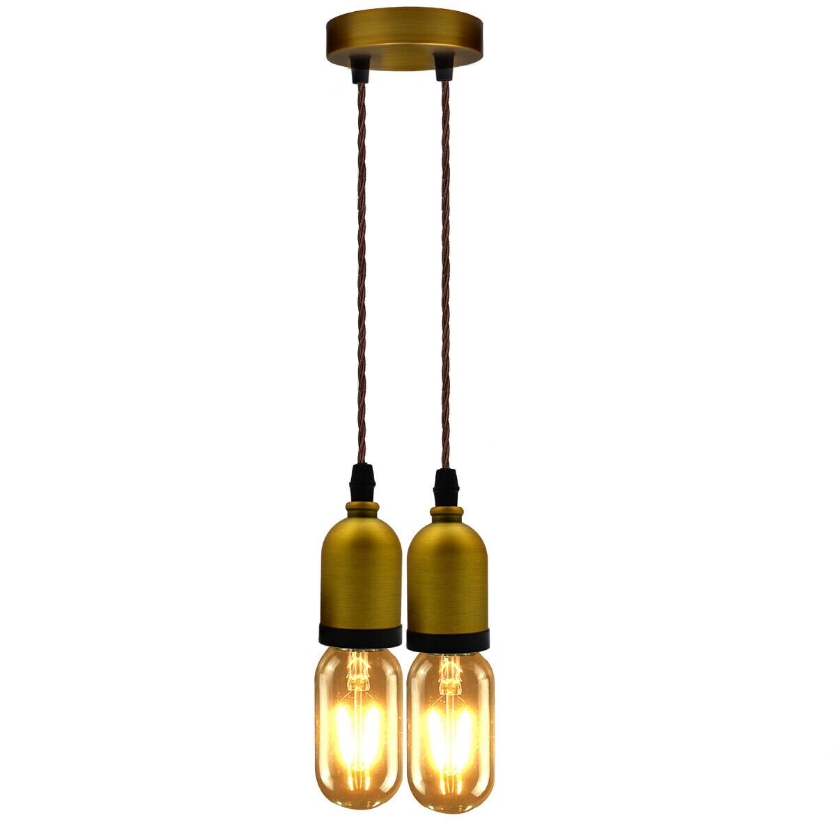 Vintage Industrial Style Two-Head E27 Pendant Light with Fabric Cord