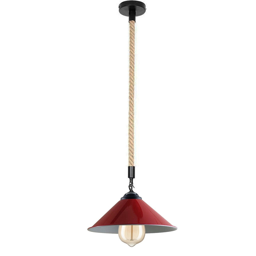 Vintage Industrial Metal Lampshade Hemp Rope Hanging Pendant Light, E27 Base