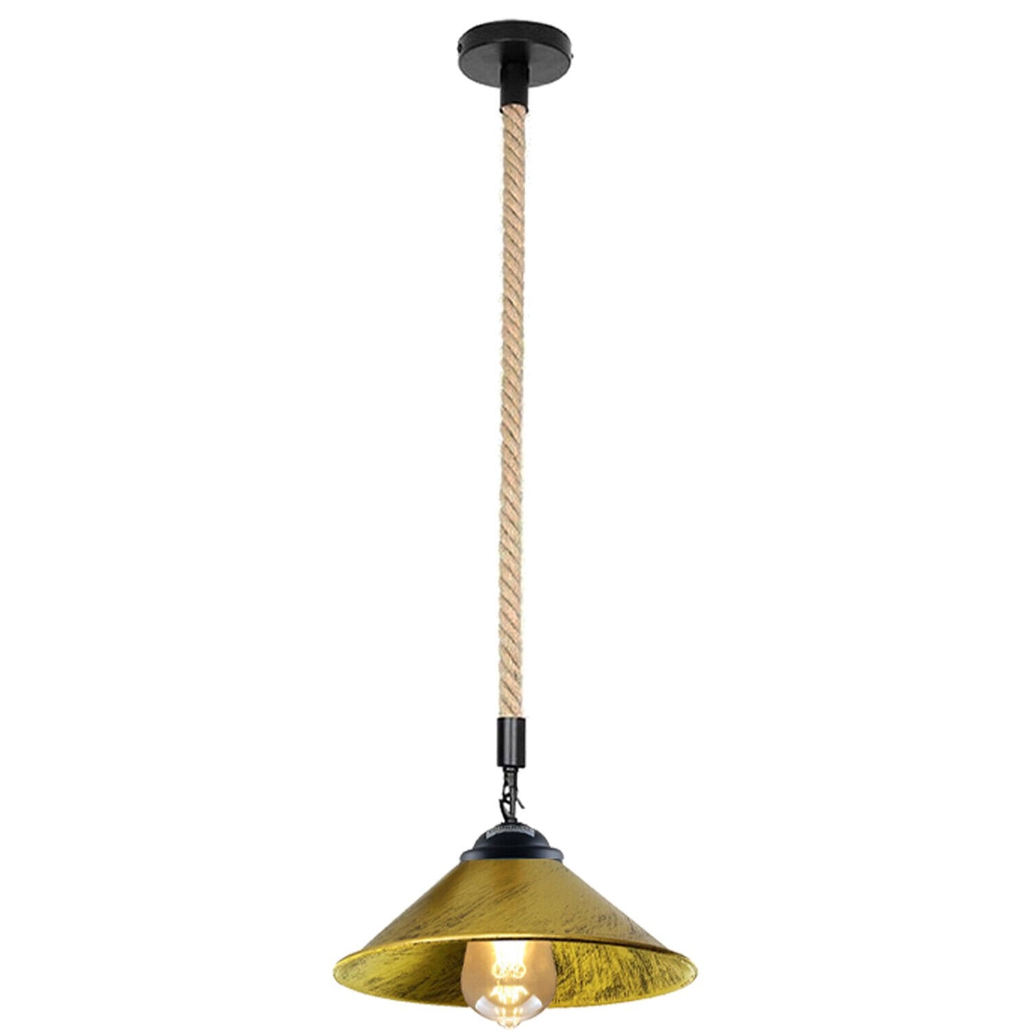 Vintage Industrial Metal Hemp Rope Pendant Light - E27 Hanging Lamp