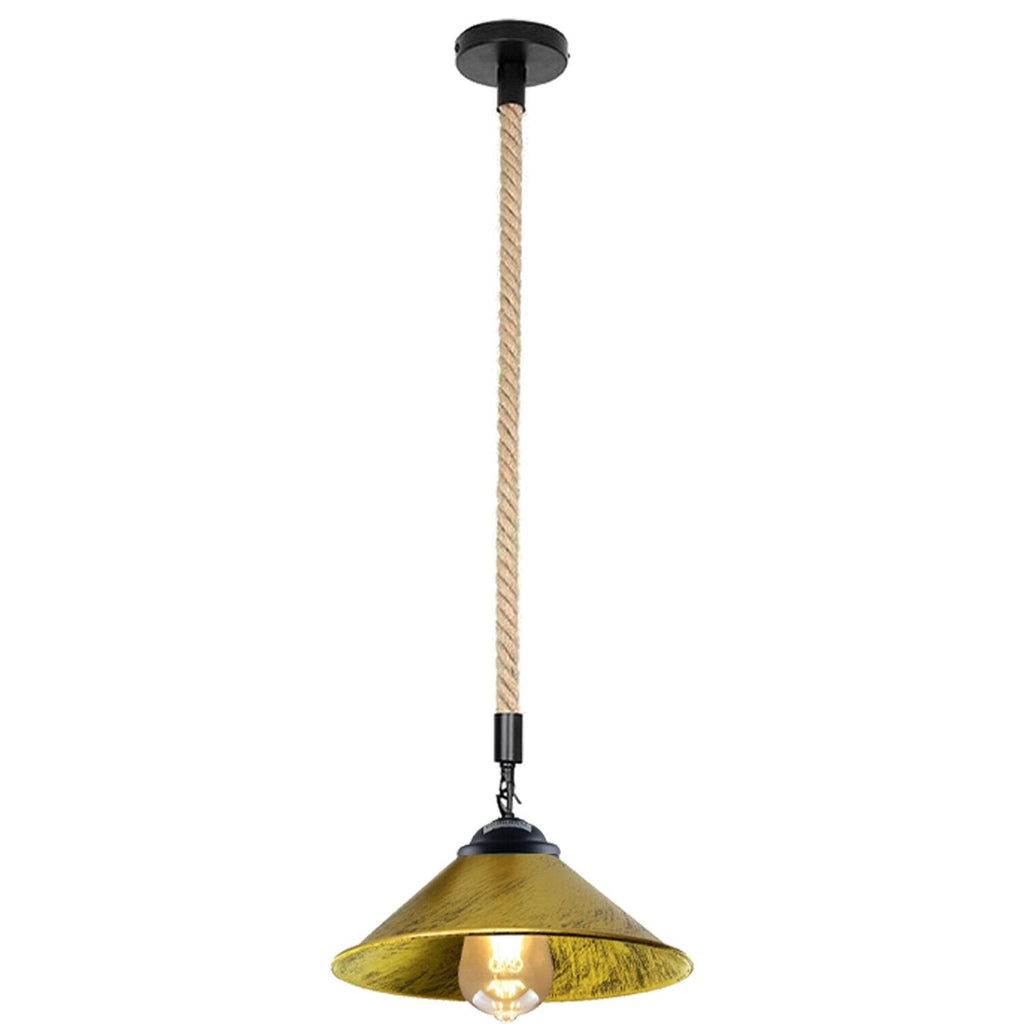 Vintage Industrial Metal Lampshade Hemp Rope Hanging Pendant Light, E27 Base