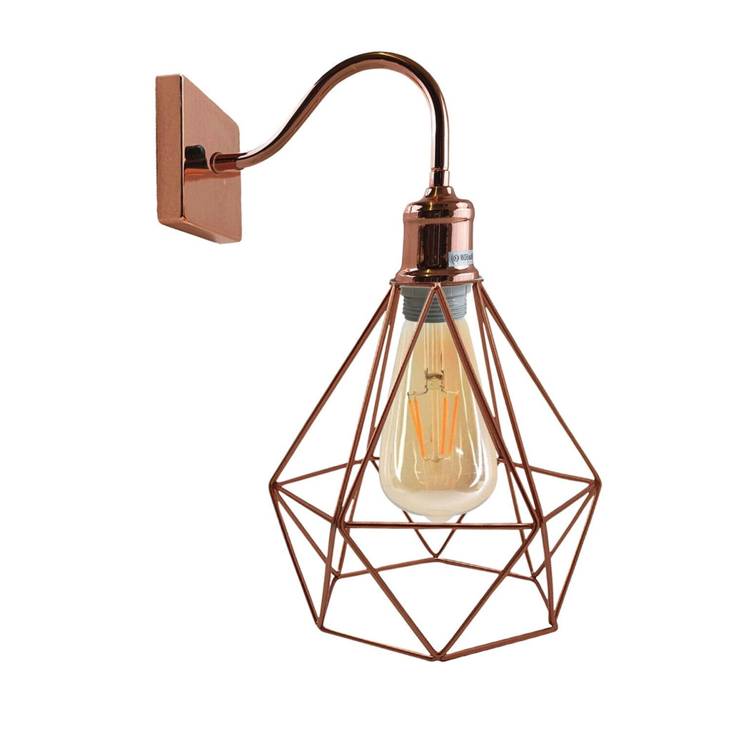 Modern Vintage Industrial Rose Gold Cage Wall Light Sconce Fixture Fitting