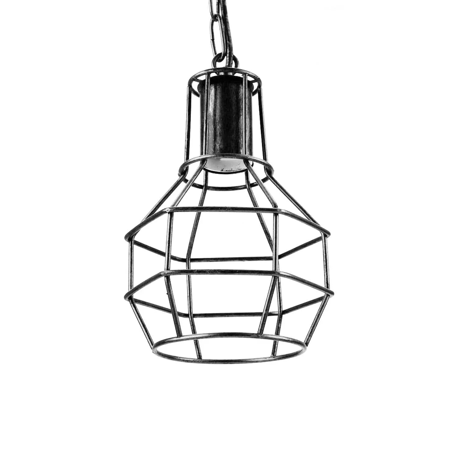 Brushed Silver Vintage Industrial Metal Wire Cage Pendant Light Fixture