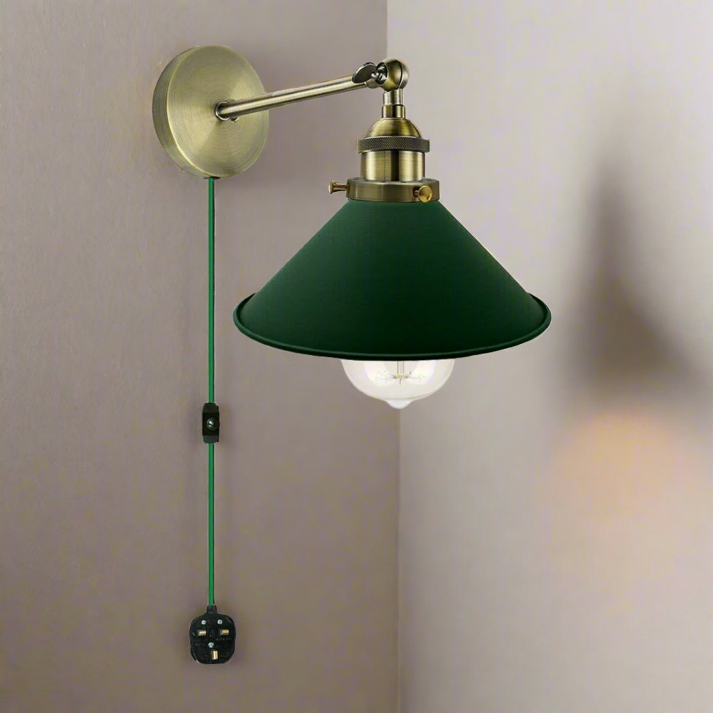 Industrial Plug-in Wall Lamp with Dimmer Switch and Long 4M Cord