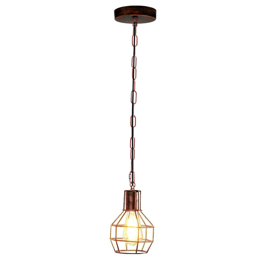 Industrial Vintage Metal Wire Cage Pendant Light - Adjustable Hanging Ceiling Lamp