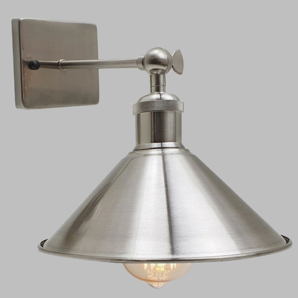 Adjustable Industrial Metal Wall Sconce: E27 Lamp Shade Fixture, Satin Nickel Finish