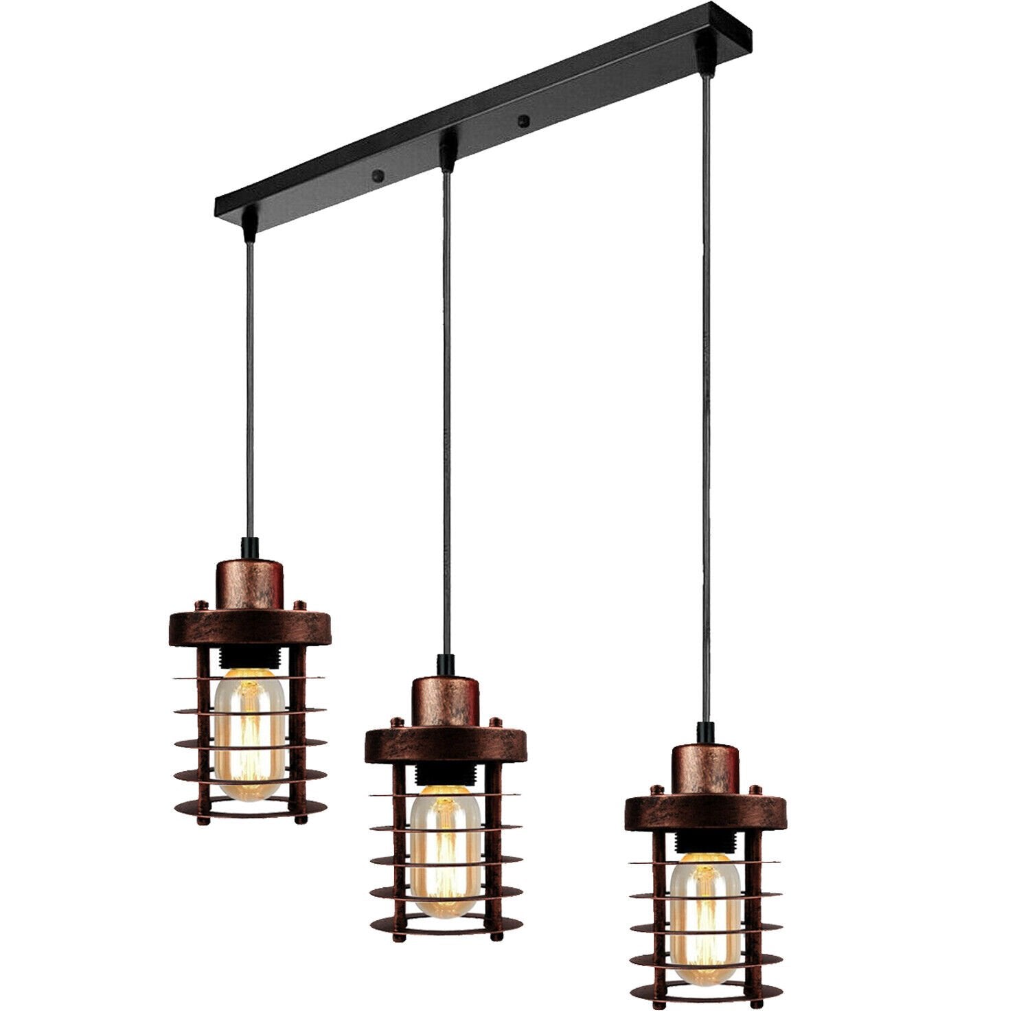 Industrial 3 Way  Cylinder shape Metal Cage  Pendant light~6181