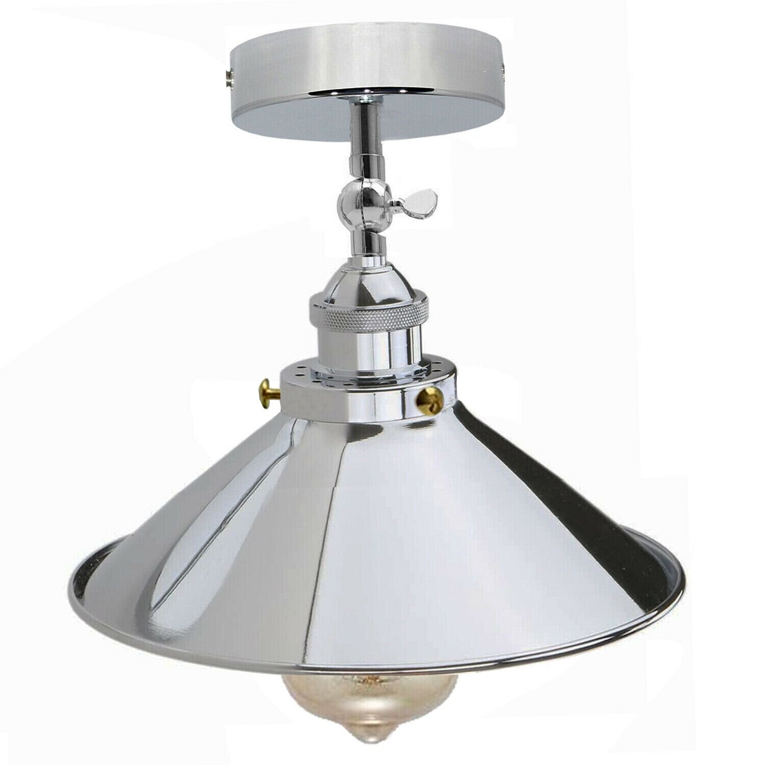 Retro Industrial Chrome Metal Flush Mount Ceiling Light E27 Lampshade